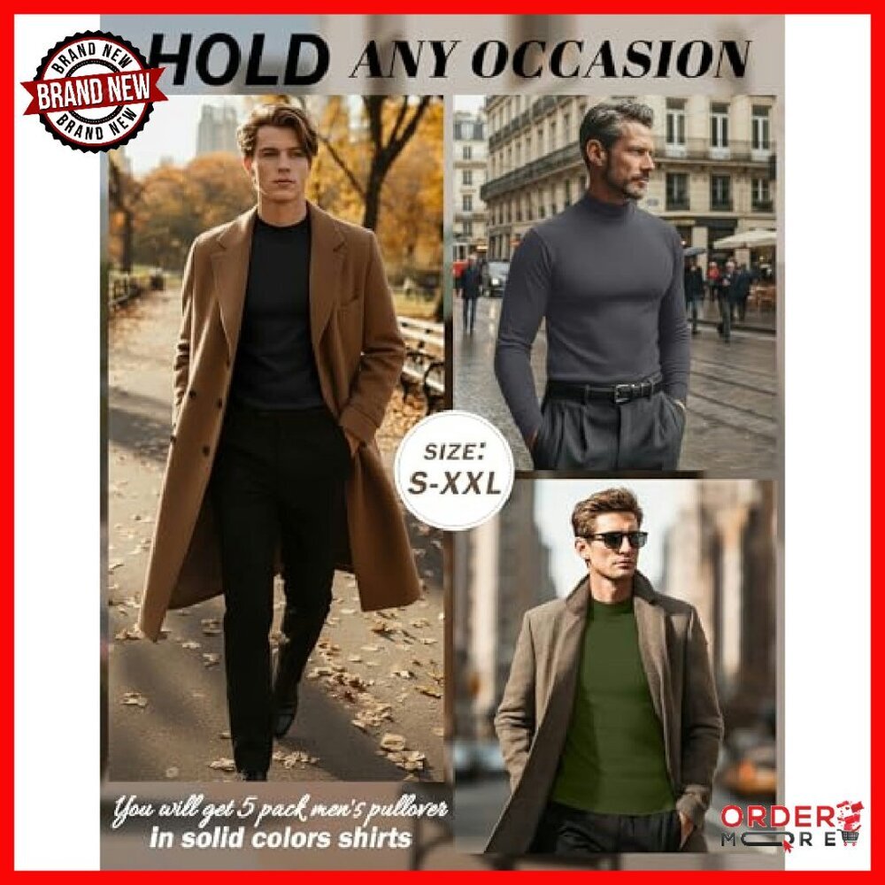 Men's Mock Turtleneck 5-Pack Long Sleeve Slim Fit Lightweight Shirts - Picture 4 of 8